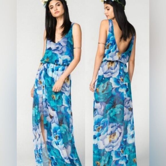 NWT Show Me Your MuMu Kendall Maxi Dress - Blue Magnolia Small - Picture 1 of 10